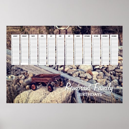 Nostalgische Rode Wagen Gezins Verjaardagskalender Poster (Voorkant)