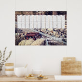 Nostalgische Rode Wagentje Gezins Verjaardagskalen Poster (Keuken)