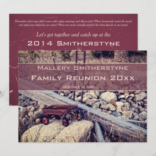 Nostalgische rode wagon familie reünie uitnodiging (Voorkant / Achterkant)