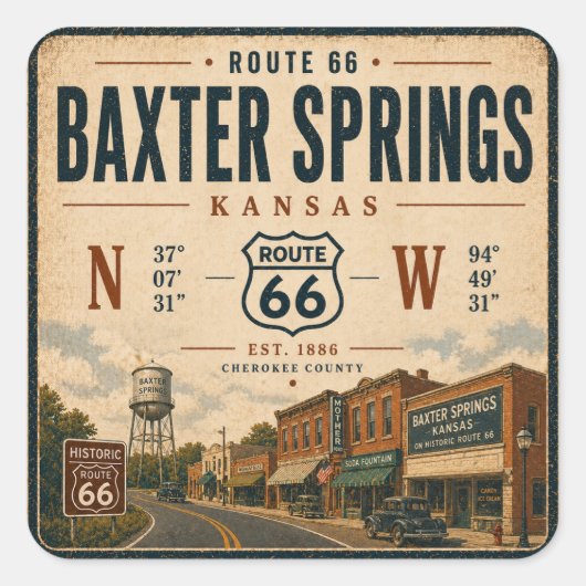 Nostalgische Route 66 Landmark Kunst Vierkante Sticker (Voorkant)