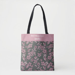 Nostalgische Roze Bloemen Beste Mam Ooit Aangepast Tote Bag