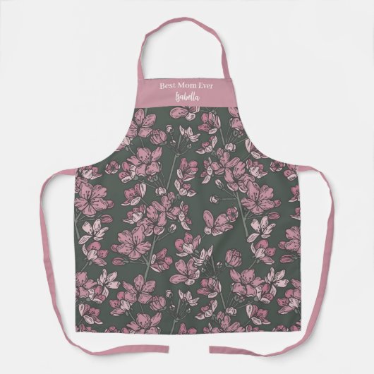 Nostalgische Roze Bloemige Beste Moeder Ooit Aange Schort (Voorkant)
