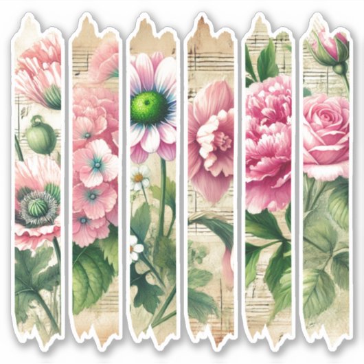 Nostalgische Roze & Groene Bloemen Washi Tape Plan Sticker (Voorkant)
