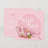 Nostalgische roze theezakje en zie Baby shower Kaart (Voorkant / Achterkant)