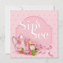 Nostalgische roze theezakje en zie Baby shower Kaart