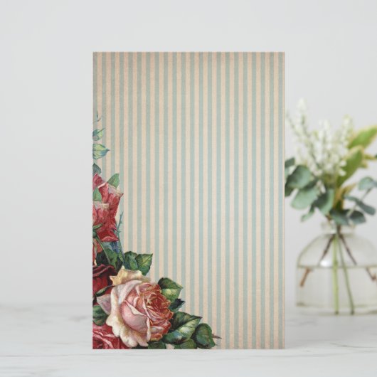 Nostalgische Rozen en achtergrondstrips Briefpapier (Staand voorkant)