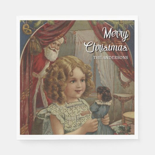 Nostalgische Santa Girl Doll Napkins Servet (Voorkant)