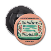 Nostalgische sardine illustratie perzik keuken button flesopener (Voorkant)