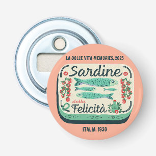 Nostalgische sardine illustratie perzik keuken button flesopener