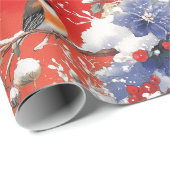 Nostalgische sneeuw en vogels kerstinpakpapier cadeaupapier (Rol Hoek)
