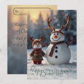 Nostalgische sneeuwman en vrolijk sneeuwkind feestdagenkaart (Voorkant / Achterkant)