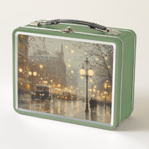 Nostalgische Snowy CityScape Metalen Lunchbox