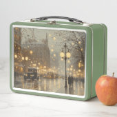 Nostalgische Snowy CityScape Metalen Lunchbox (In situ)