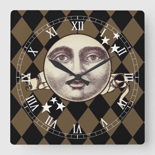 Nostalgische  Steampunk Fantasy Vierkante Klok (Voorkant)