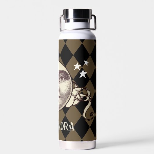 Nostalgische Steampunk Fantasy Waterfles (Achterkant)