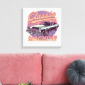 Nostalgische Synthwave Zonsondergang Auto Canvas Afdruk (Insitu (Woonkamer))
