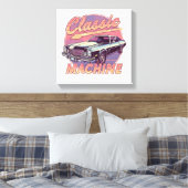 Nostalgische Synthwave Zonsondergang Auto Canvas Afdruk (Insitu (Slaapkamer))