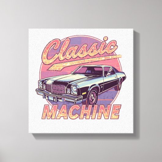 Nostalgische Synthwave Zonsondergang Auto Canvas Afdruk (Voorkant)