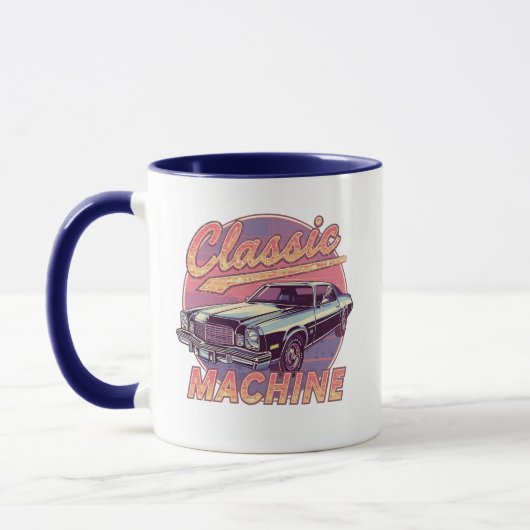 Nostalgische Synthwave Zonsondergang Auto Mok (Links)