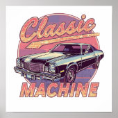Nostalgische Synthwave Zonsondergang Auto Poster (Voorkant)