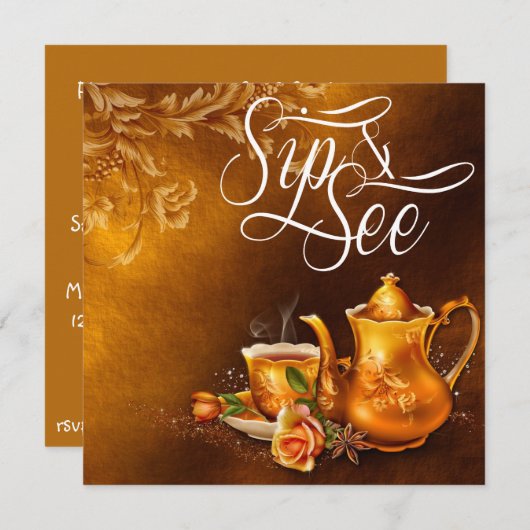 Nostalgische Tea Time Sip en zie Baby shower Kaart (Voorkant / Achterkant)