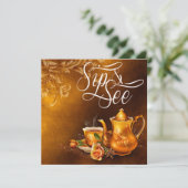 Nostalgische Tea Time Sip en zie Baby shower Kaart (Staand voorkant)