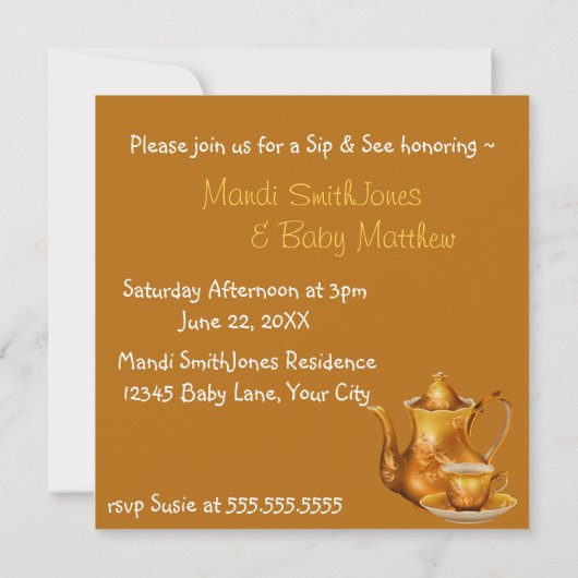 Nostalgische Tea Time Sip en zie Baby shower Kaart (Achterkant)