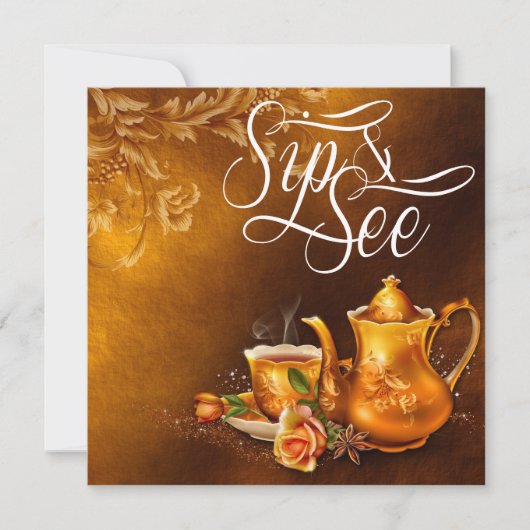 Nostalgische Tea Time Sip en zie Baby shower Kaart (Voorkant)