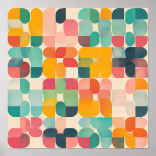 Nostalgische Textielkunst: Retro Rasterdeken Poster