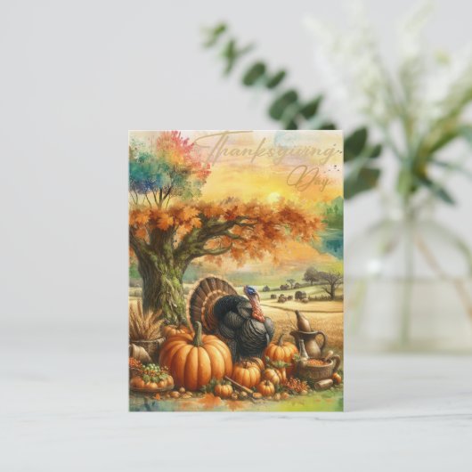 Nostalgische Thanksgiving Dag Pompoen en kalkoenen Feestdagenkaart (Staand voorkant)