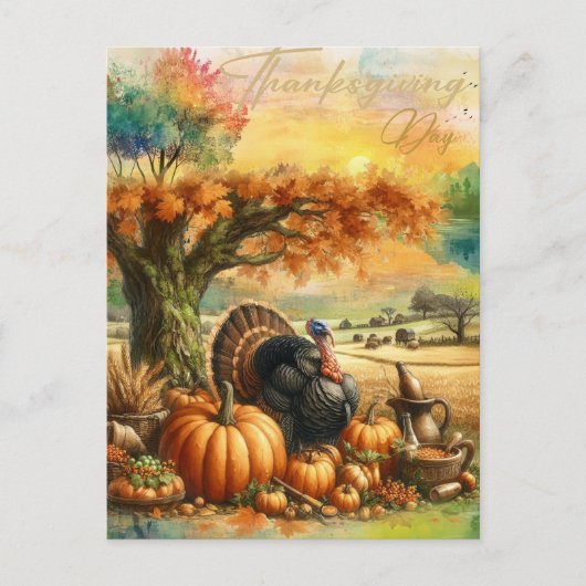 Nostalgische Thanksgiving Dag Pompoen en kalkoenen Feestdagenkaart (Voorkant)