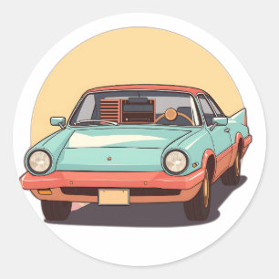 Nostalgische toekomstige auto met radio ronde sticker