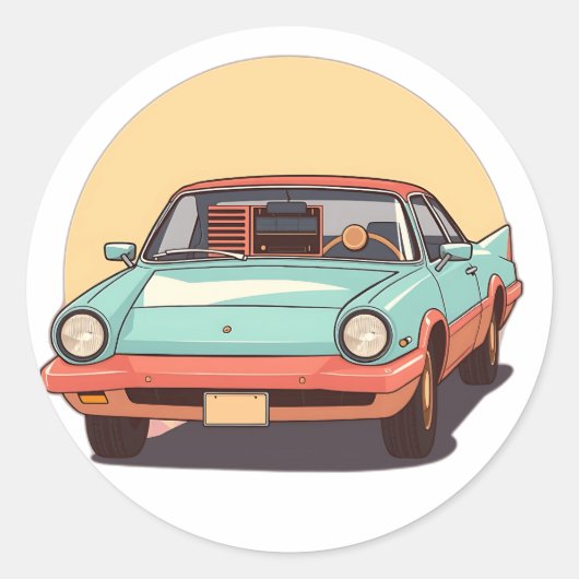 Nostalgische toekomstige auto met radio ronde sticker (Voorkant)
