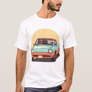Nostalgische toekomstige auto met radio t-shirt