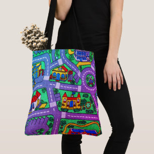 Nostalgische track tapijt Car Road, jaren 90 nosta Tote Bag