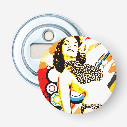 Nostalgische Verleiding - Polka Dottie Button Flesopener (Voorkant)