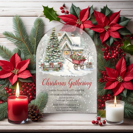 Nostalgische Vintage Cottage Kerst Gathering Acryl Uitnodigingen