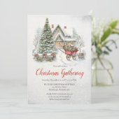 Nostalgische Vintage Cottage Kerst Gathering Kaart (Staand voorkant)
