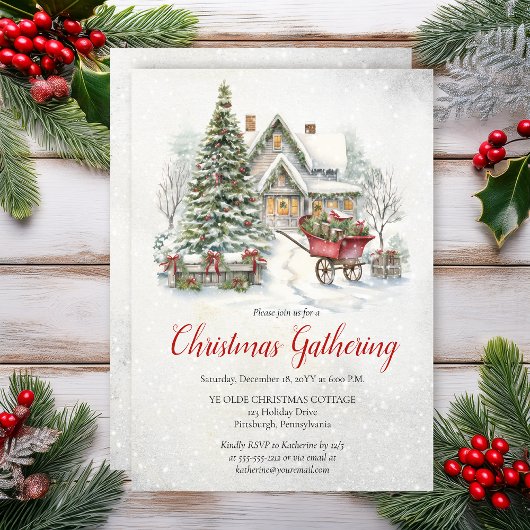 Nostalgische Vintage Cottage Kerst Gathering Kaart