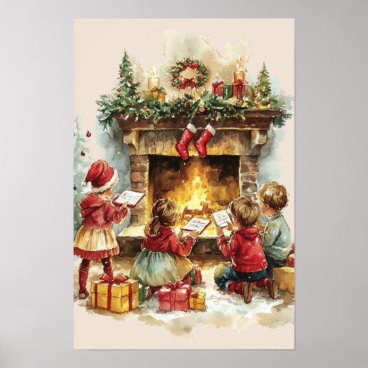 Nostalgische Vintage Kerst Kinderen Poster (Voorkant)