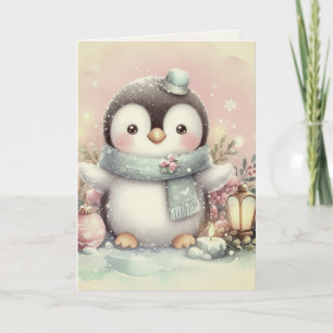 Nostalgische Vintage Kerst Pinguïn Antieke Illustr Kaart