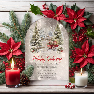Nostalgische Vintage Kerstboom Kerst Gathering Acryl Uitnodigingen