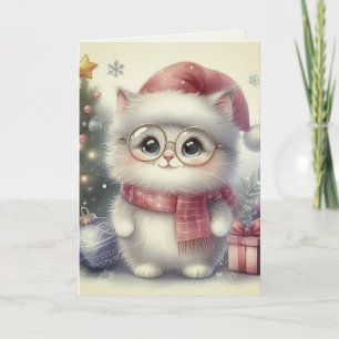 Nostalgische vintage Kerstmis kat antieke waterver Kaart