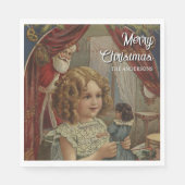 Nostalgische vintage Santa-meisjespop servetten (Voorkant)