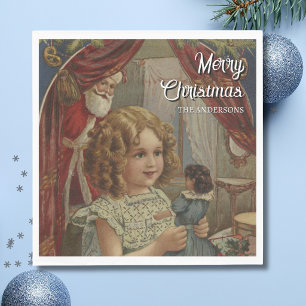 Nostalgische vintage Santa-meisjespop servetten