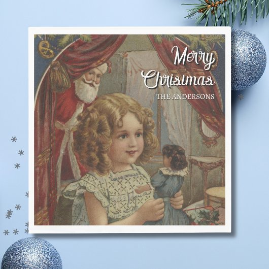 Nostalgische vintage Santa-meisjespop servetten