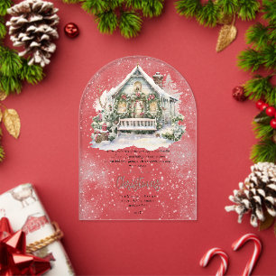 Nostalgische Vintage Vakantiehuisje Kerstkaart Acryl Uitnodigingen