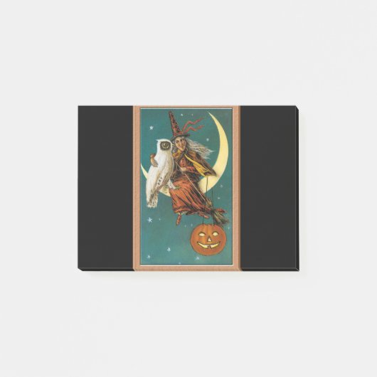 Nostalgische vrolijke Halloween heks en uil Post-it® Notes (Voorkant)
