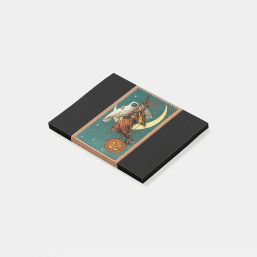 Nostalgische vrolijke Halloween heks en uil Post-it® Notes (Schuin)