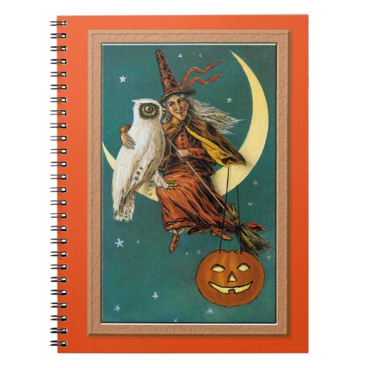 Nostalgische vrolijke Halloween heks & uil Notitieboek (Voorkant)